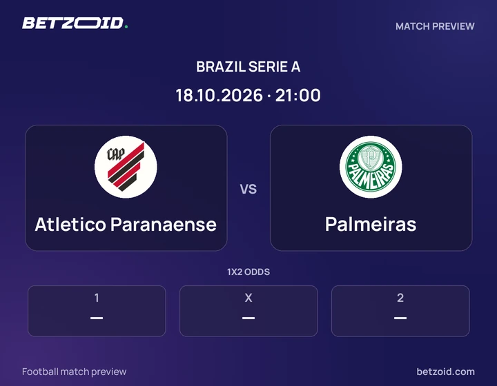 Atletico Paranaense vs Palmeiras: Brazil Serie A match preview with team badges and kick-off details.