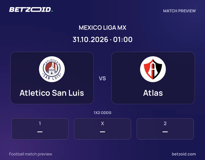 Atletico San Luis vs Atlas: Mexico Liga MX match preview with team badges and kick-off details.