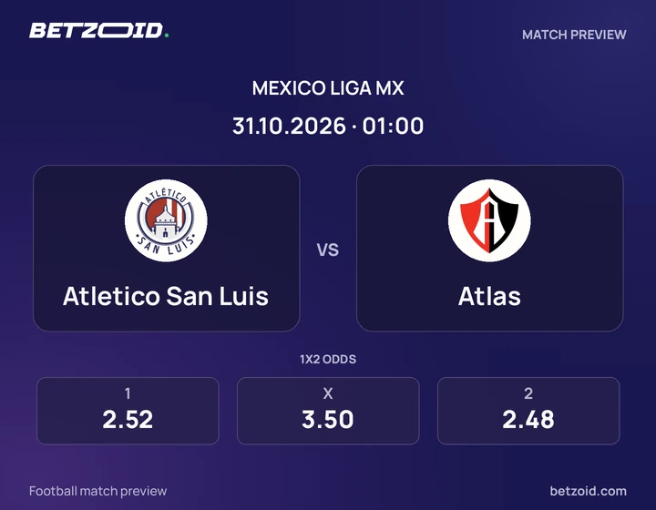 Atletico San Luis vs. Atlas Atletico San Luis vs. Atlas: previa del partido de Liga MX, con escudos y datos del encuentro.