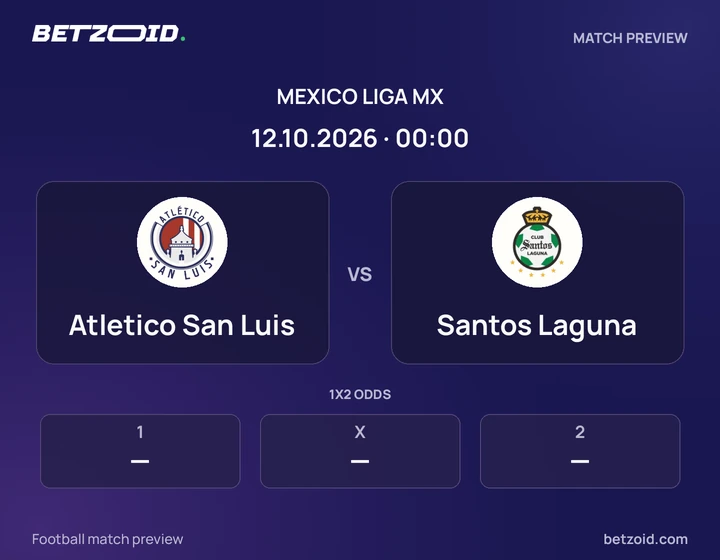 Atletico San Luis vs Santos Laguna: Mexico Liga MX match preview with team badges and kick-off details.