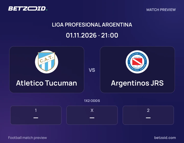 Atletico Tucuman - Argentinos JRS Atletico Tucuman vs Argentinos JRS: Liga Profesional Argentina match preview with team badges and kick-off details.