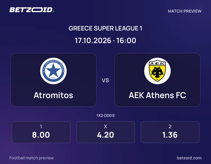 Atromitos - AEK Athens FC Atromitos vs AEK Athens FC: Greece Super League 1 match preview with team badges and kick-off details.