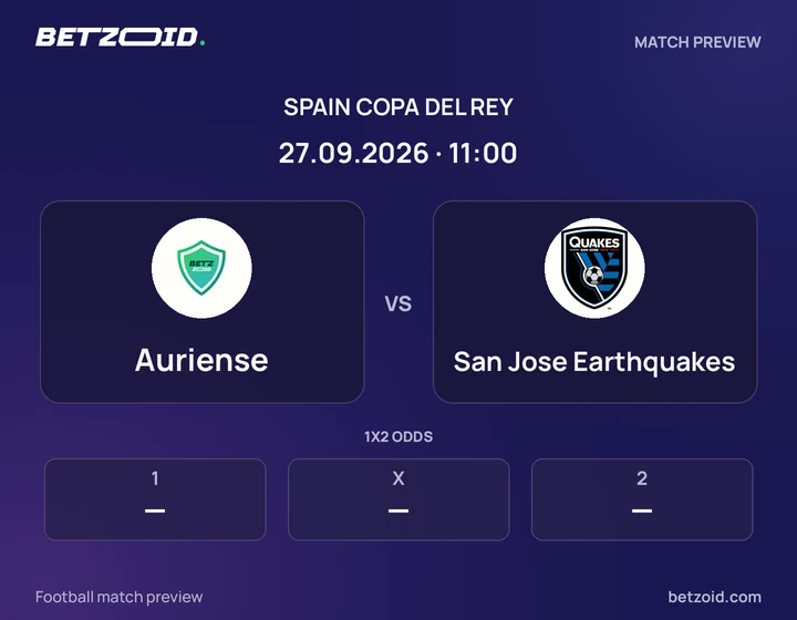 Auriense vs San Jose Earthquakes: Spain Copa del Rey match preview with team badges and kick-off details.