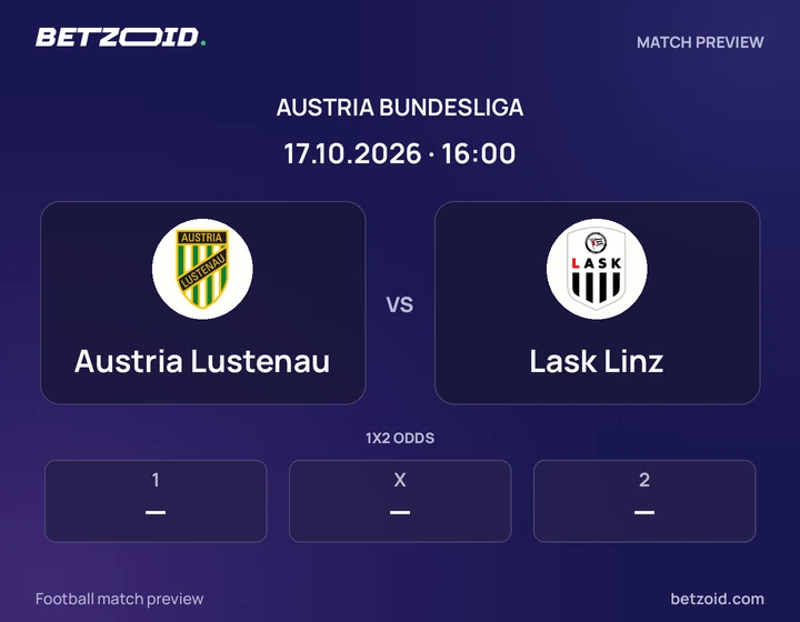 Austria Lustenau vs Lask Linz: Austria Bundesliga match preview with team badges and kick-off details.