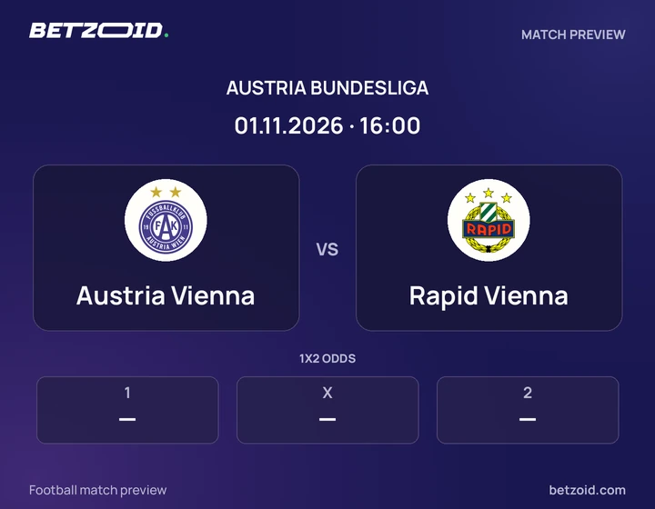 Austria Vienna vs Rapid Vienna: Austria Bundesliga match preview with team badges and kick-off details.