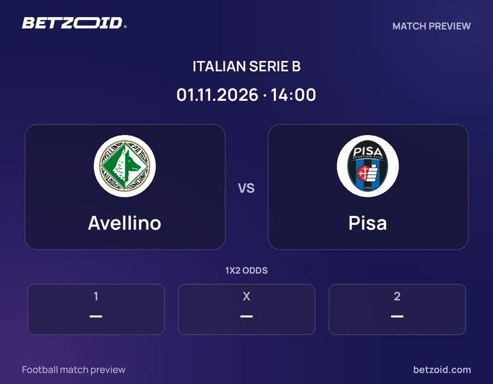 Avellino - Pisa Avellino vs Pisa: Italian Serie B match preview with team badges and kick-off details.