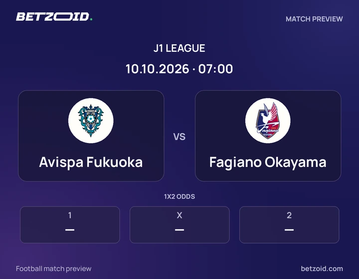 Avispa Fukuoka vs Fagiano Okayama: J1 League match preview with team badges and kick-off details.