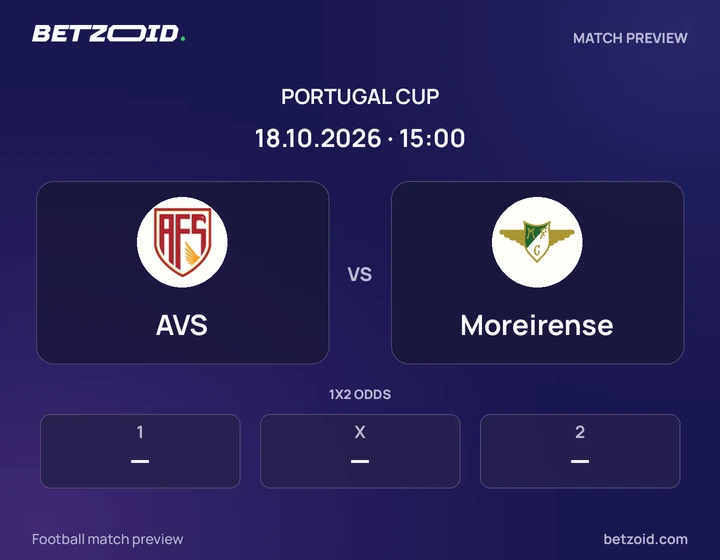 AVS vs Moreirense: Portugal Cup match preview with team badges and kick-off details.