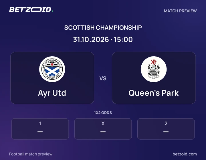 Ayr Utd vs Queen's Park: Scottish Championship match preview with team badges and kick-off details.