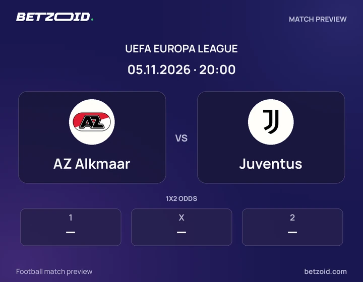 AZ Alkmaar vs Juventus: UEFA Europa League match preview with team badges and kick-off details.