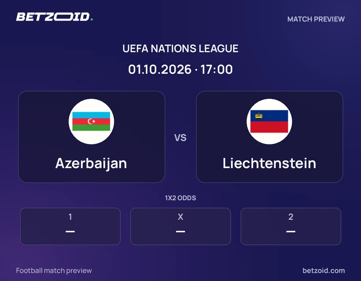 Azerbaijan vs Liechtenstein: UEFA Nations League match preview with team badges and kick-off details.