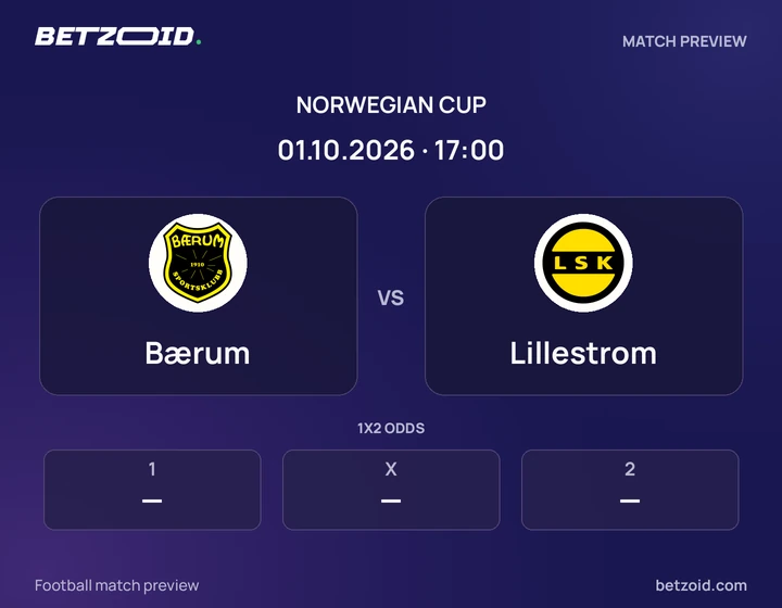 Bærum vs Lillestrom: Norwegian Cup match preview with team badges and kick-off details.