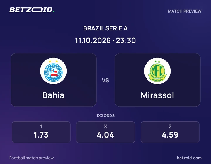 Bahia x Mirassol Bahia x Mirassol: prévia do jogo de Brasileirão Série A, com escudos e informações da partida.