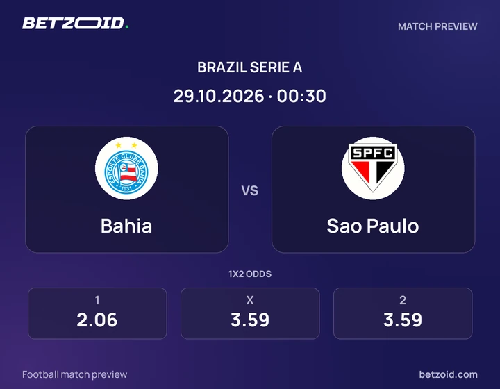 Bahia - Sao Paulo Bahia vs Sao Paulo: Brazil Serie A match preview with team badges and kick-off details.