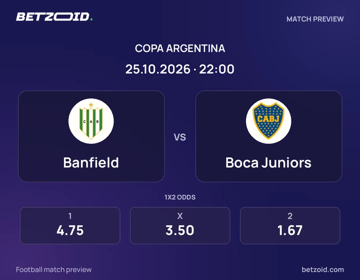 Banfield - Boca Juniors Banfield vs Boca Juniors: Copa Argentina match preview with team badges and kick-off details.