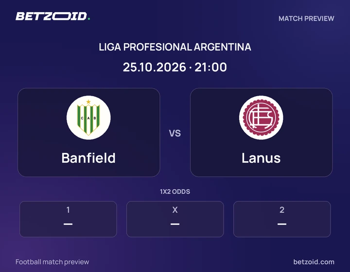 Banfield vs Lanus: Liga Profesional Argentina match preview with team badges and kick-off details.