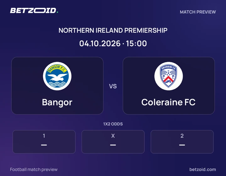 Bangor - Coleraine FC Bangor vs Coleraine FC: Northern Ireland Premiership match preview with team badges and kick-off details.