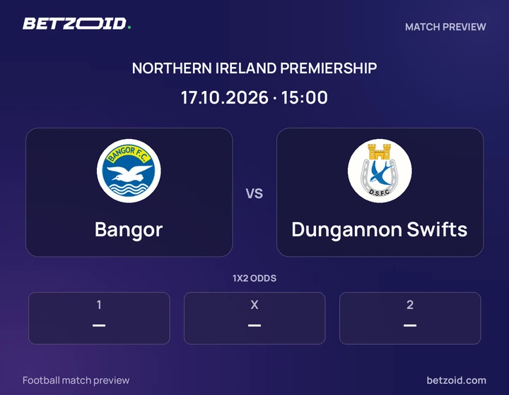 Bangor vs Dungannon Swifts: Northern Ireland Premiership match preview with team badges and kick-off details.