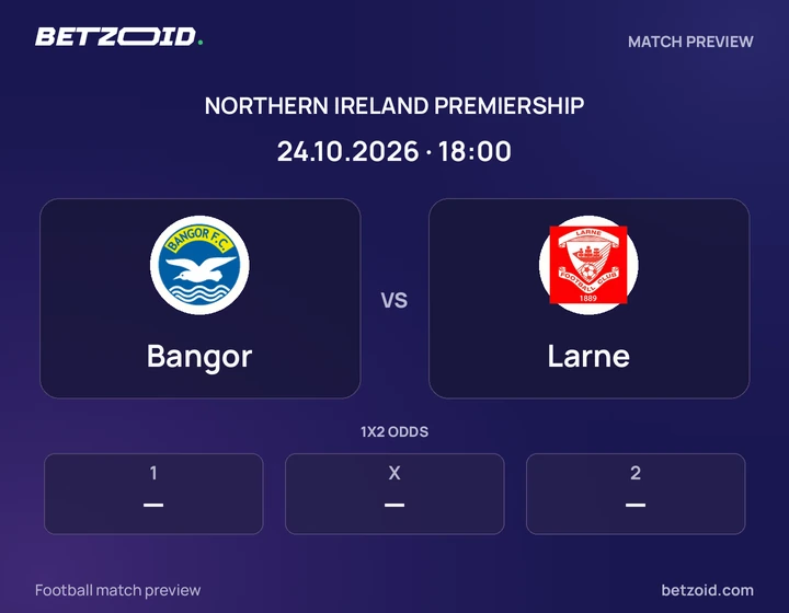 Bangor - Larne Bangor vs Larne: Northern Ireland Premiership match preview with team badges and kick-off details.