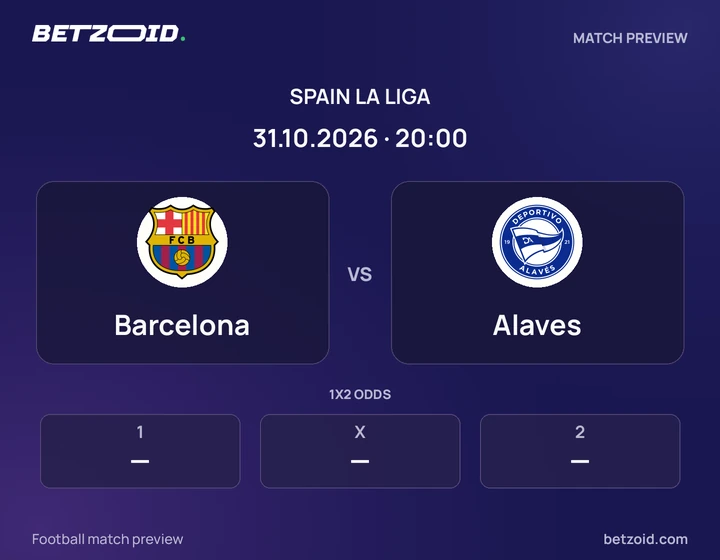 Barcelona vs Alaves: Spain La Liga match preview with team badges and kick-off details.