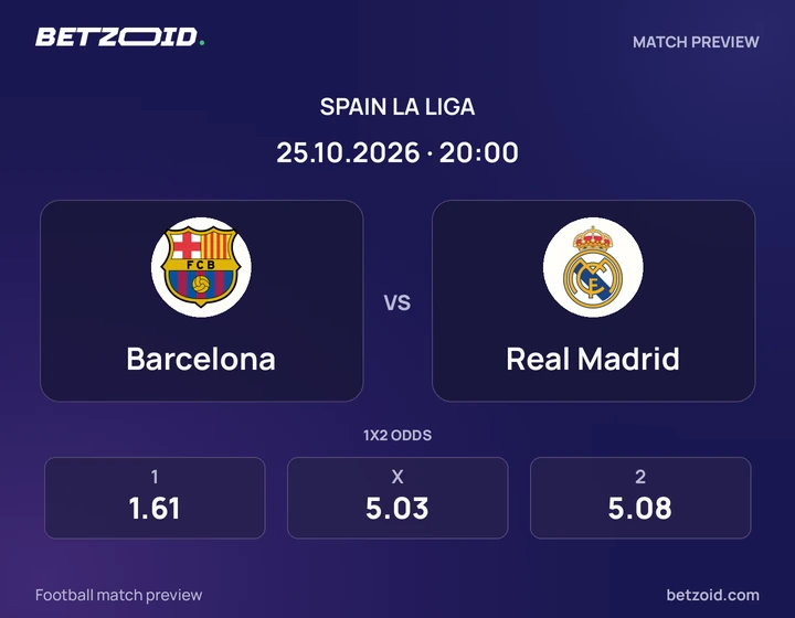 Barcelona – Real Madrid Barcelona – Real Madrid: presentazione della partita di La Liga con stemmi e orario di inizio.