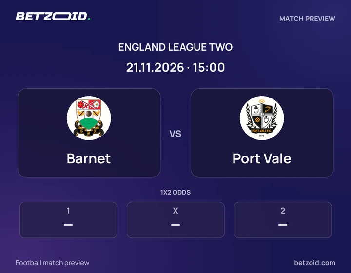Barnet - Port Vale Barnet vs Port Vale: England League Two match preview with team badges and kick-off details.