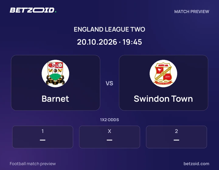 Barnet - Swindon Town Barnet vs Swindon Town: England League Two match preview with team badges and kick-off details.