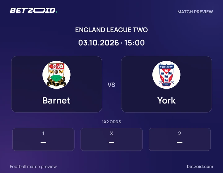 Barnet - York Barnet vs York: England League Two match preview with team badges and kick-off details.