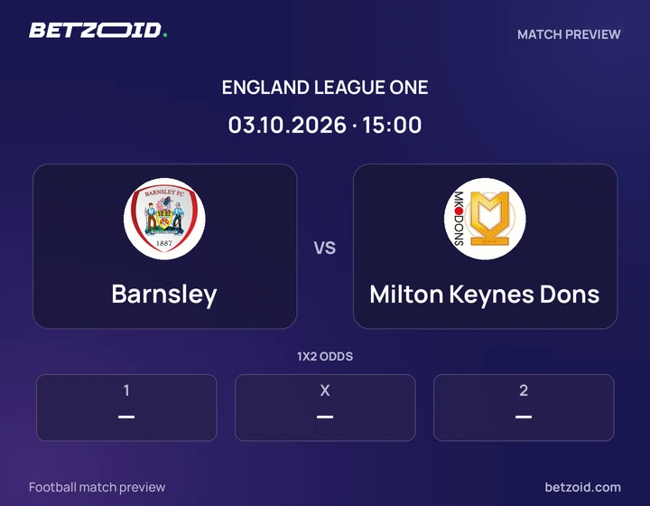 Barnsley - Milton Keynes Dons Barnsley vs Milton Keynes Dons: England League One match preview with team badges and kick-off details.