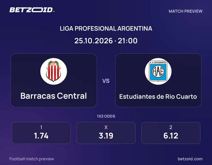 Barracas Central vs. Estudiantes de Rio Cuarto Barracas Central vs. Estudiantes de Rio Cuarto: imagen del partido de Liga Profesional Argentina.