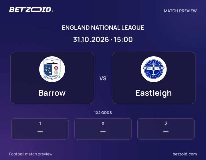 Barrow vs Eastleigh: England National League match preview with team badges and kick-off details.