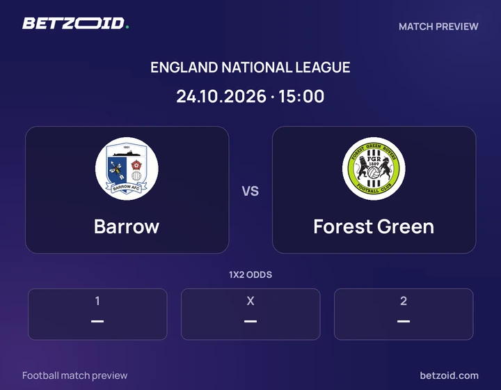 Barrow - Forest Green Barrow vs Forest Green: England National League match preview with team badges and kick-off details.
