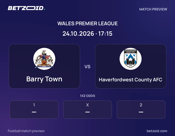 Barry Town - Haverfordwest County AFC Barry Town vs Haverfordwest County AFC: Wales Premier League match preview with team badges and kick-off details.