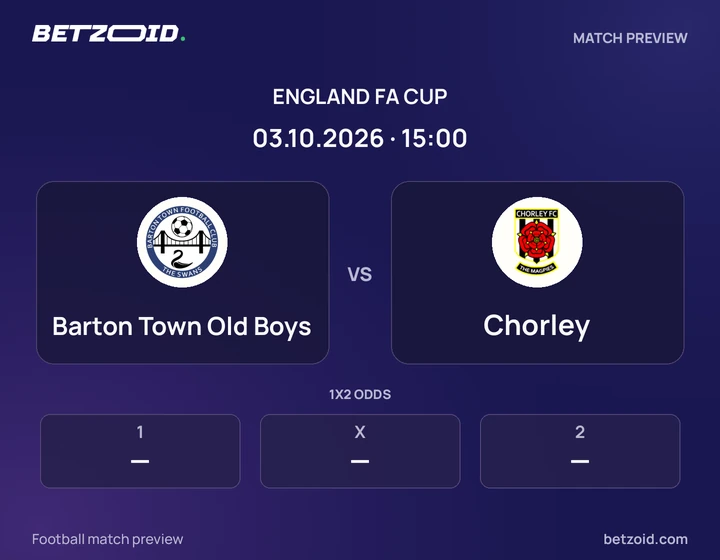 Barton Town Old Boys vs Chorley: England FA Cup match preview with team badges and kick-off details.