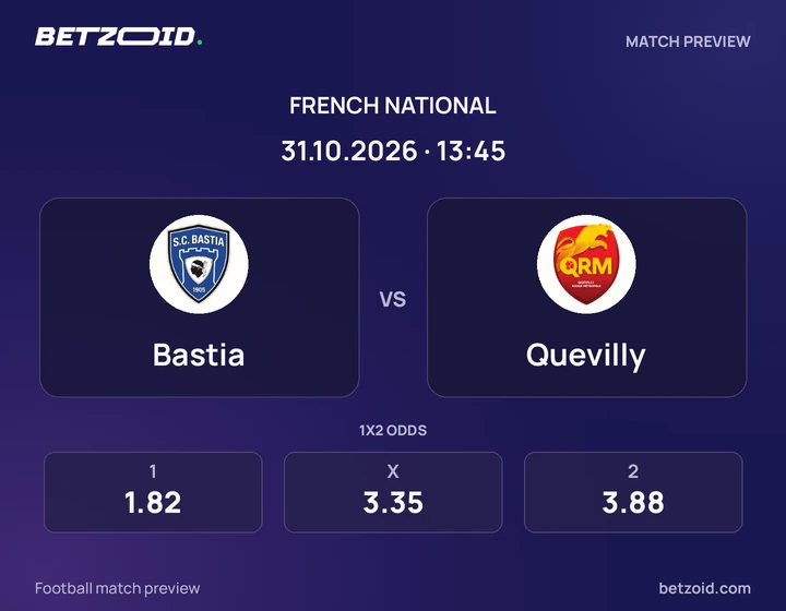 Bastia - Quevilly Bastia vs Quevilly: French National match preview with team badges and kick-off details.