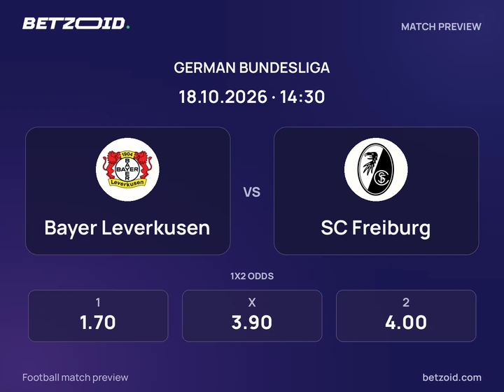 Bayer Leverkusen - SC Freiburg Bayer Leverkusen vs SC Freiburg: German Bundesliga match preview with team badges and kick-off details.