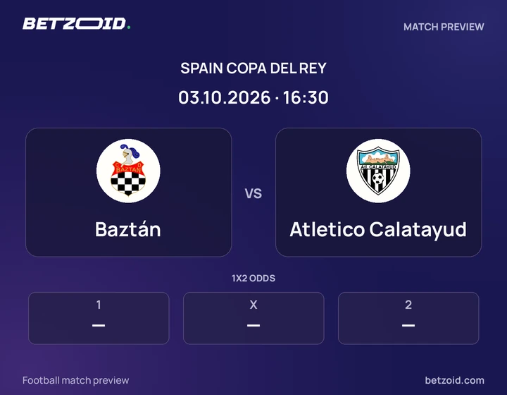 Baztán vs Atletico Calatayud: Spain Copa del Rey match preview with team badges and kick-off details.
