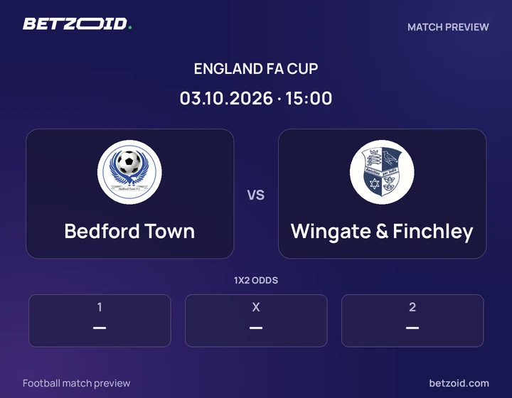 Bedford Town vs Wingate & Finchley: England FA Cup match preview with team badges and kick-off details.