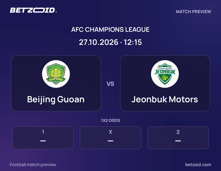 Beijing Guoan vs Jeonbuk Motors: AFC Champions League match preview with team badges and kick-off details.