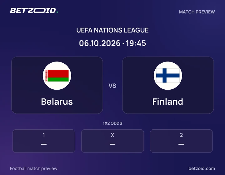 Belarus vs Finland: UEFA Nations League match preview with team badges and kick-off details.