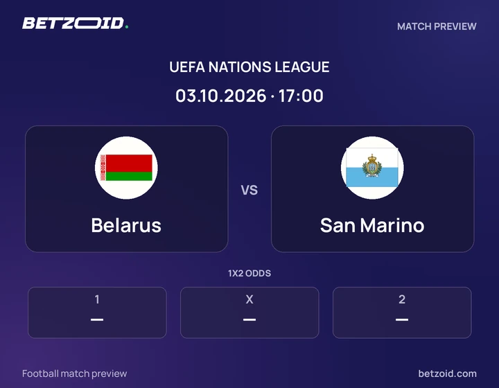 Belarus vs San Marino: UEFA Nations League match preview with team badges and kick-off details.