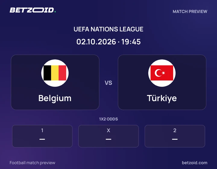 Belgium vs Türkiye: UEFA Nations League match preview with team badges and kick-off details.