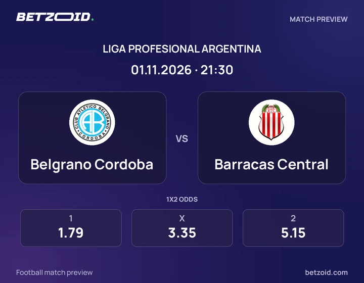 Belgrano Cordoba - Barracas Central Belgrano Cordoba vs Barracas Central: Liga Profesional Argentina match preview with team badges and kick-off details.