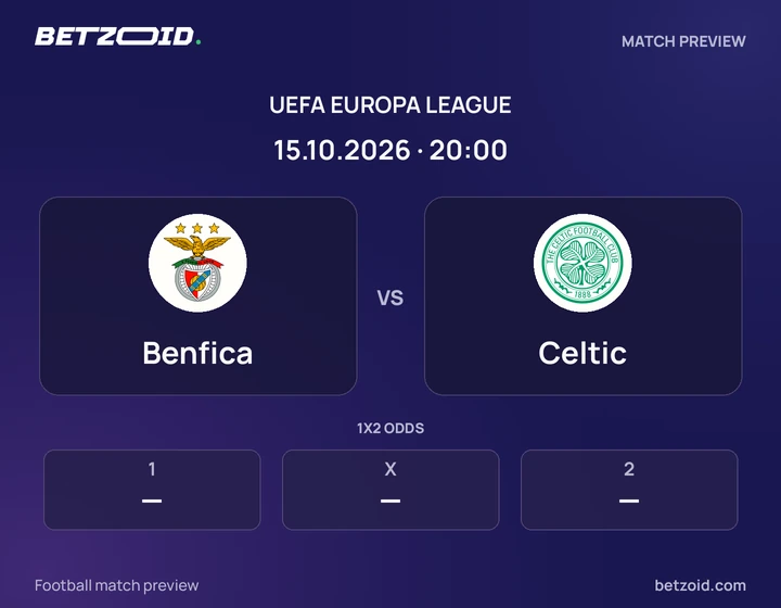 Benfica vs Celtic: UEFA Europa League match preview with team badges and kick-off details.