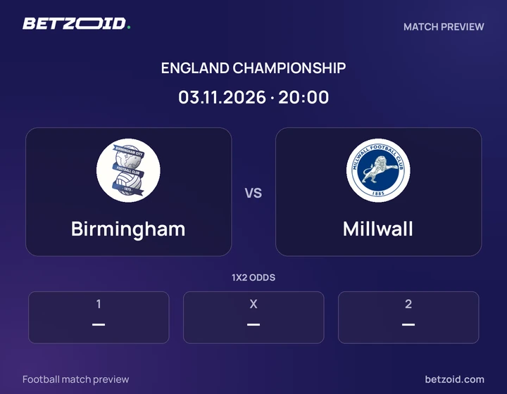 Birmingham - Millwall Birmingham vs Millwall: England Championship match preview with team badges and kick-off details.