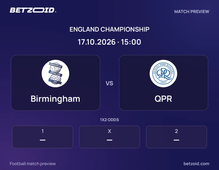Birmingham vs QPR: England Championship match preview with team badges and kick-off details.