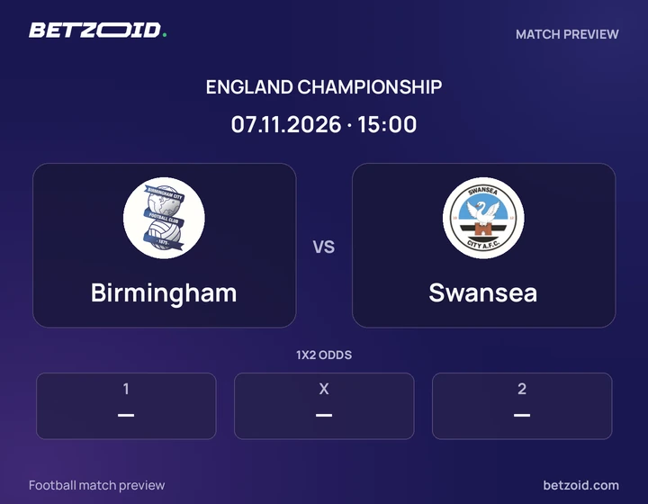 Birmingham - Swansea Birmingham vs Swansea: England Championship match preview with team badges and kick-off details.