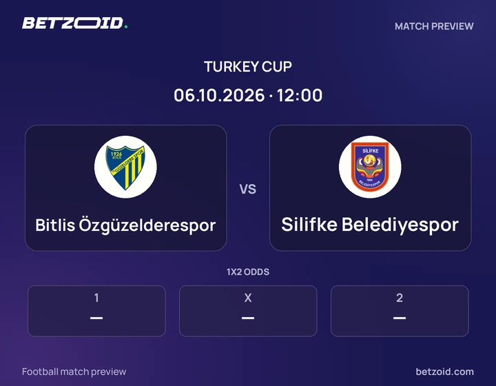 Bitlis Özgüzelderespor - Silifke Belediyespor Bitlis Özgüzelderespor vs Silifke Belediyespor: Turkey Cup match preview with team badges and kick-off details.