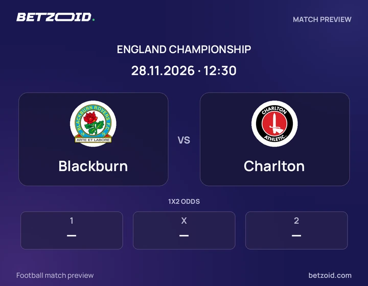 Blackburn vs Charlton: England Championship match preview with team badges and kick-off details.