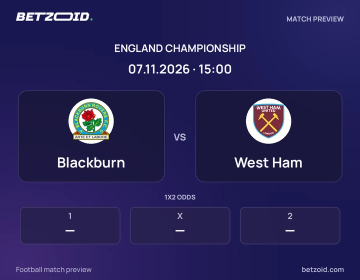 Blackburn - West Ham Blackburn vs West Ham: England Championship match preview with team badges and kick-off details.